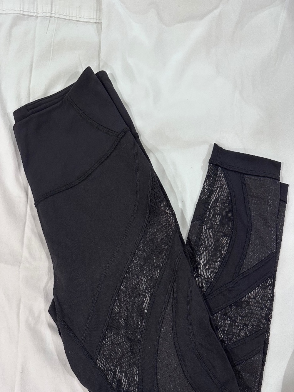 Black Lace-Panel Yoga Leggings